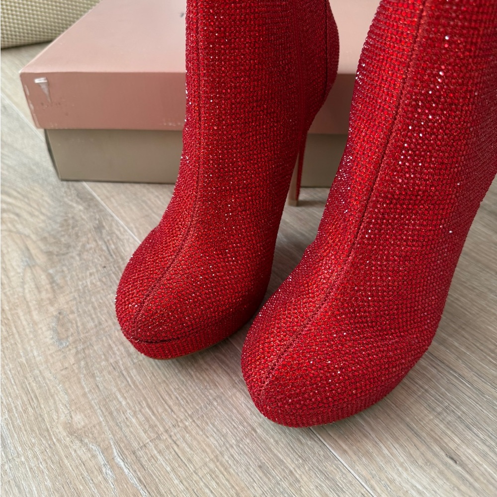 Thalia Sodi Glittering Red Heeled Boots size 8.5M - Picture 4 of 7